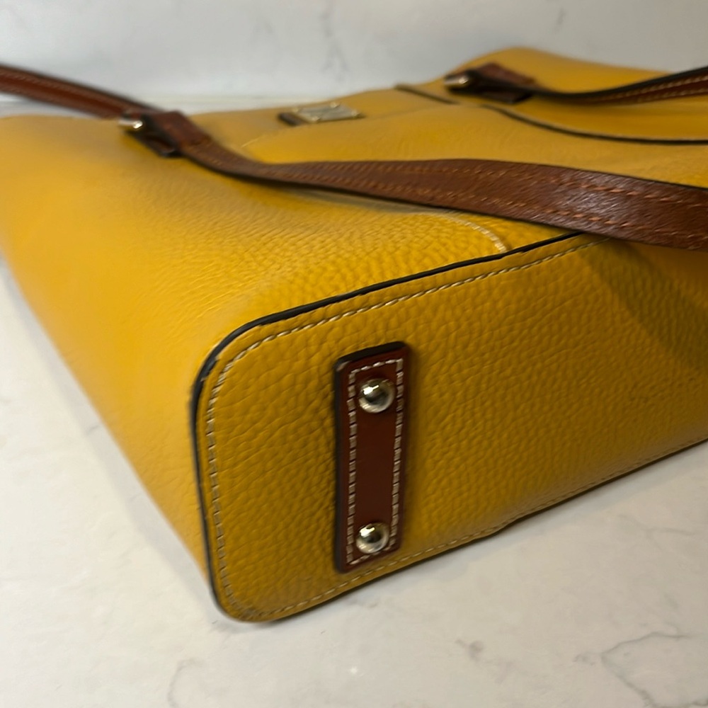Dooney & Bourke Pebble Grain Small Lexington Pebbled Leather Mustard Tote Bag - Picture 9 of 12
